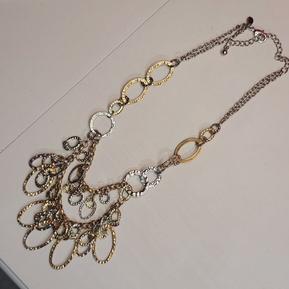 Chicos Statement Necklace Layered Chain Link Mixed Tone 20" - Picture 4 of 7